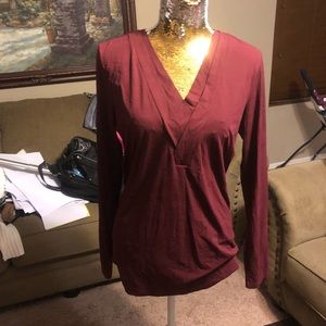 NWOT Hugo boss maroon v neck long sleeve blouse